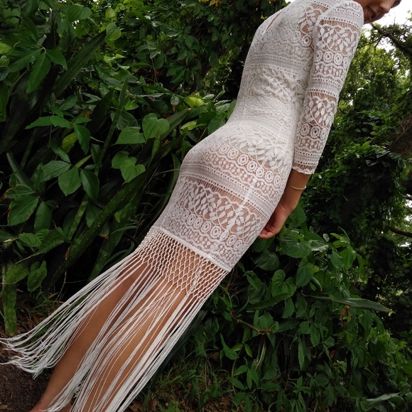 Vintage White Lace Fringe CoverUp Dress - Picture 7 of 7